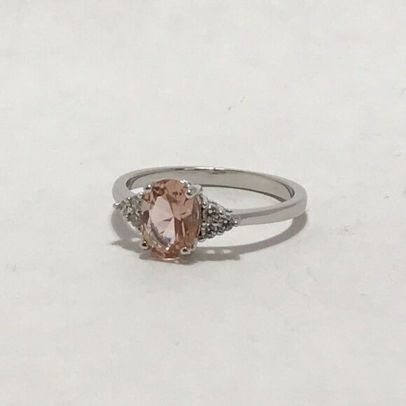 Sterling Silver Ring Size 7 Simulated Morganite Peachy Pink CZ 6x8mm Stone - Picture 6 of 12